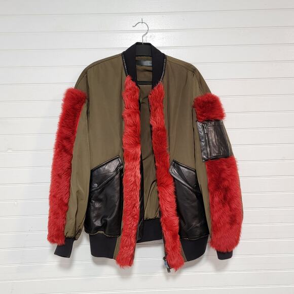 DROMe Size Medium Lamb Skin Leather/Lamb Fur Coat Oversized Bomber Jacket